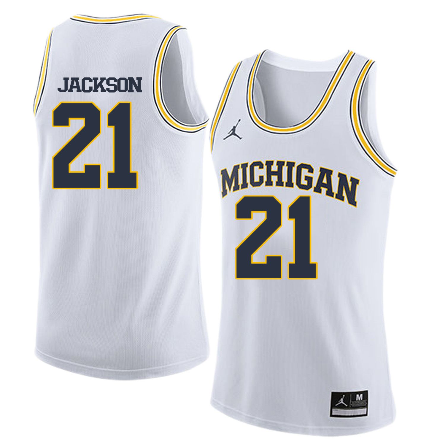 Men Jordan University of Michigan Basketball White #21 Jackson Customized NCAA Jerseys->customized ncaa jersey->Custom Jersey